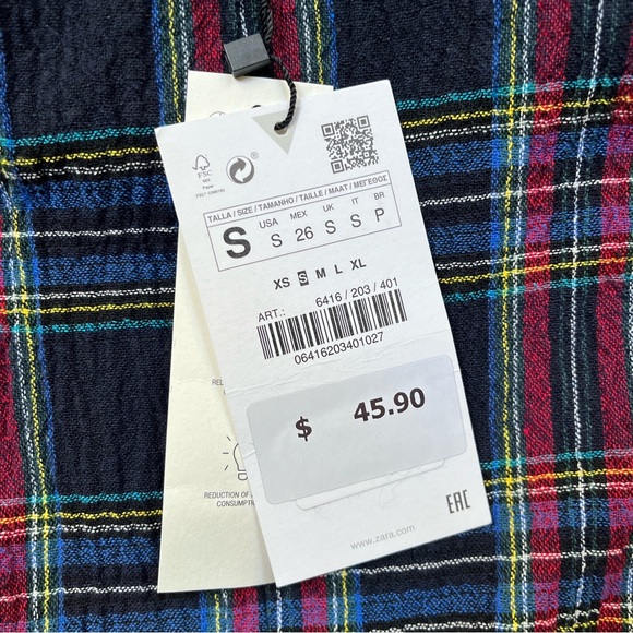 NWT ZARA Plaid Midi Skirt in Blue, Red, White, sz Small - Picture 4 of 7